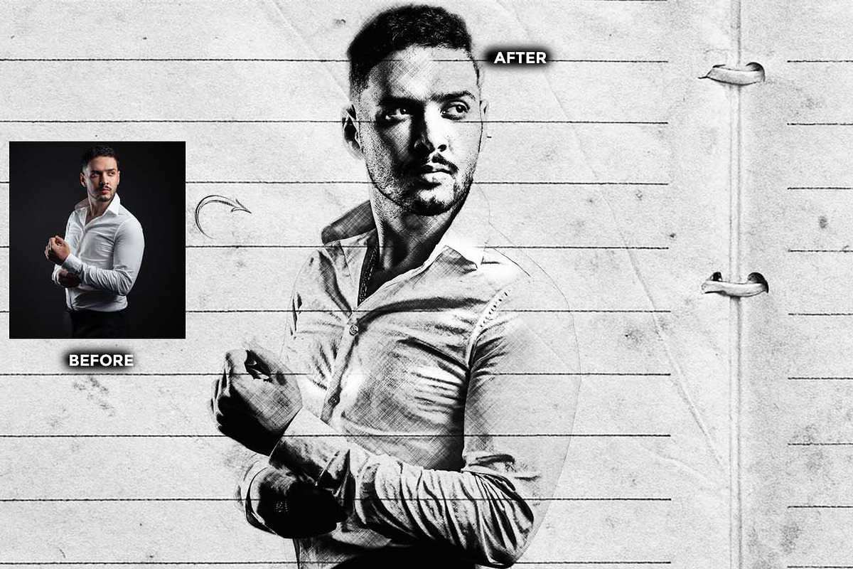 GRAPHITE PENCIL SKETCH FX Ps Action, an Action Add-On by Studio Retouch (Photo 5 of 10)