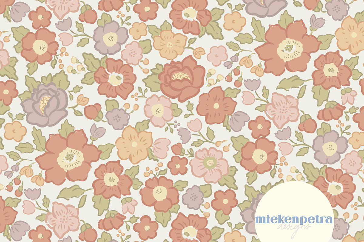 Retro Floral Pattern - Coral Lime, a Pattern Graphic by Mieken Petra Designs (Photo 1 of 5)
