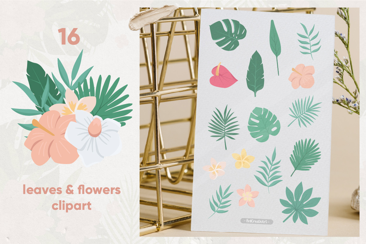 Tropical birds, flower & leaves, an Illustration by BrillCreateArt (Photo 3 of 5)