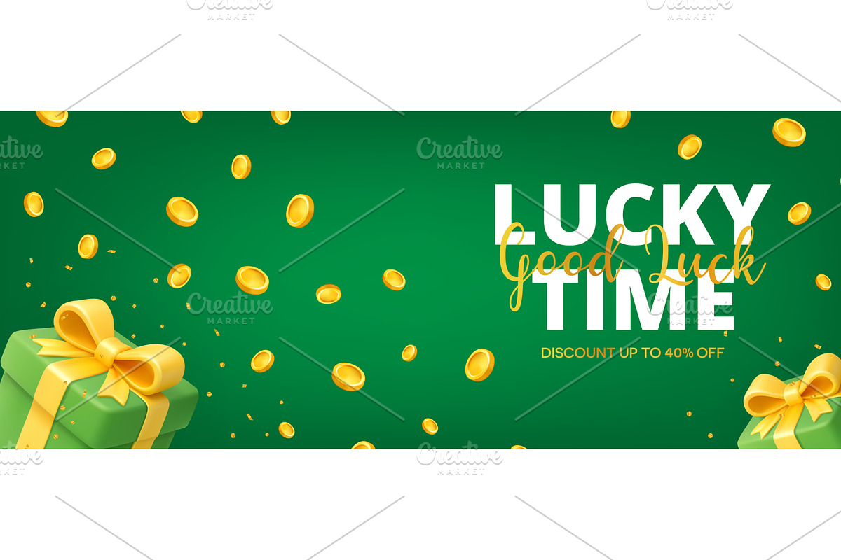 Lucky Time banner with golden coins, an Illustration by GraphiShop