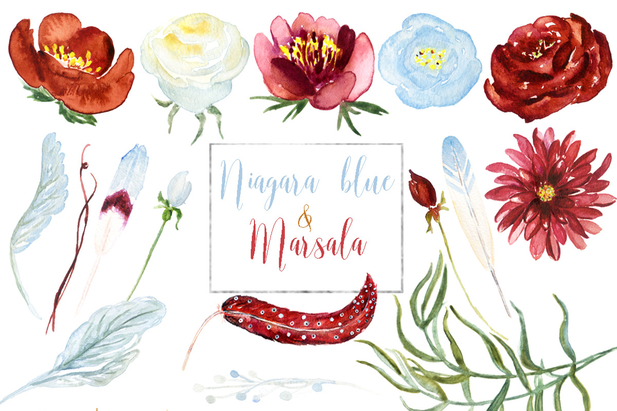 Marsala and Niagara blue watercolor, an Illustration by LABFcreations (Photo 7 of 7)