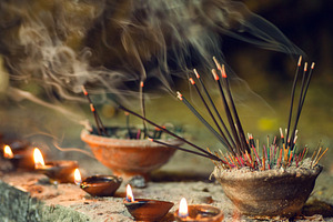 Burning aromatic incense sticks stock photo containing aroma and asian
