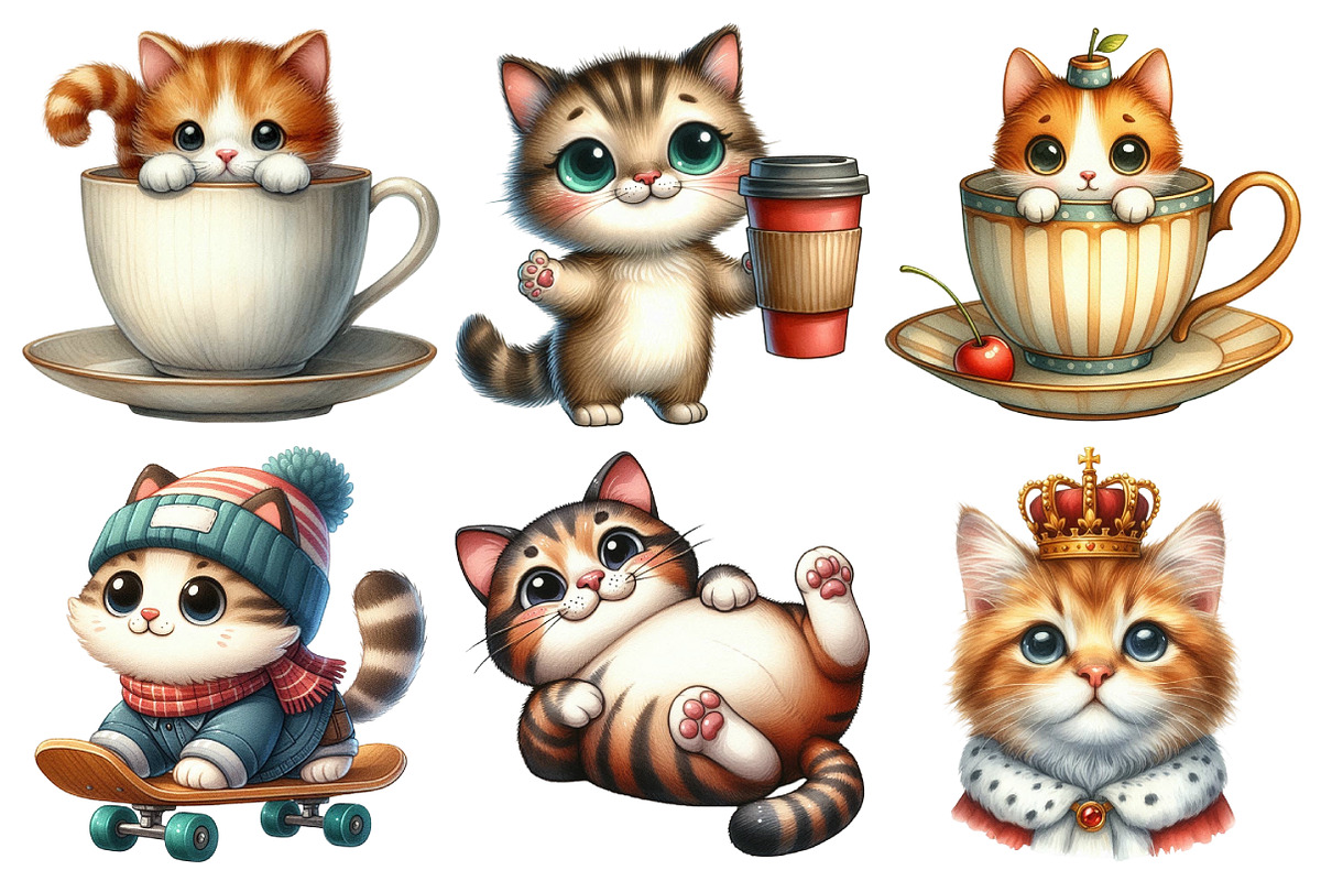 Funny Cat Clipart Bundle, a Decorative Illustration by Pixels.Craft (Photo 3 of 7)
