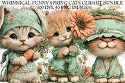 Whimsical Funny Spring Cats Clipart, a Seasonal Illustration by Canvas Craft (Thumbnail 1 of 7)