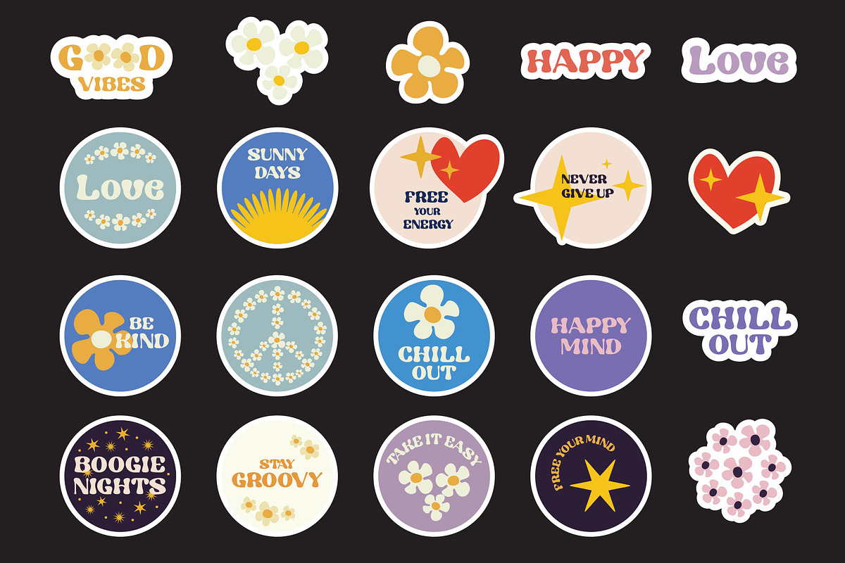 Set Positive Stickers Groovy style, an Object Graphic by ViktoriaLapshyna (Photo 2 of 4)