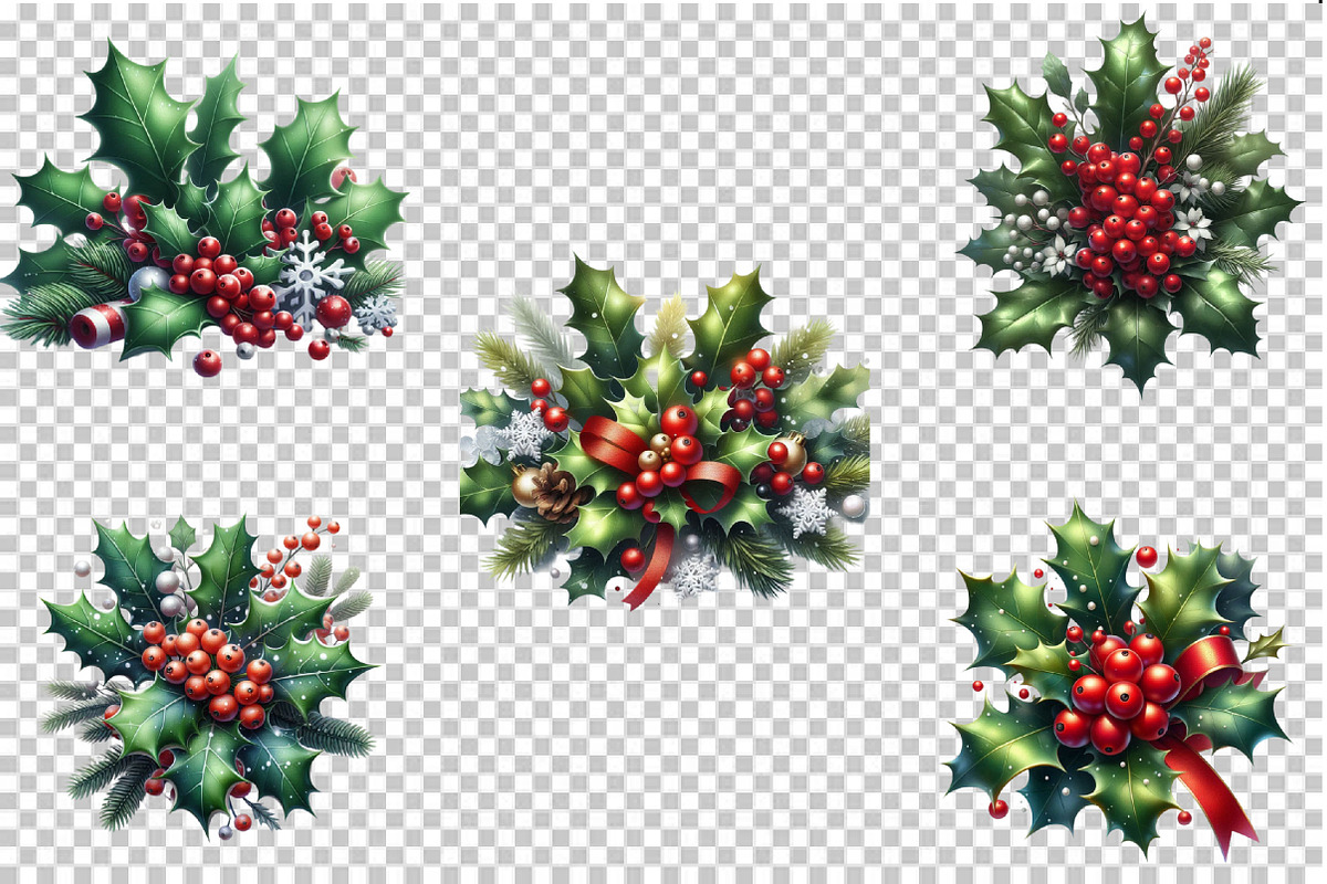 Christmas Holly Clipart Bundle PNG, an Illustration by SVGArt