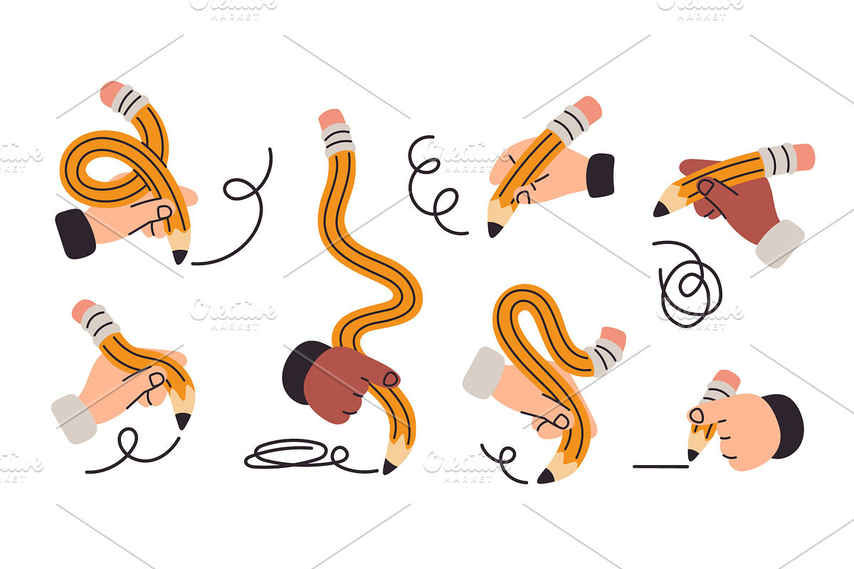 Hands holds twisted graphite pencils, an Object Illustration by YummyBuum
