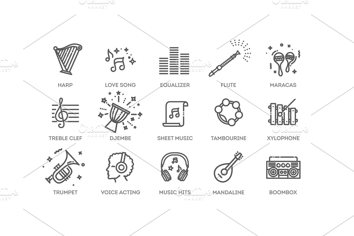 Music Icon Set, an Outline Icon by Tettygreen (Photo 2 of 2)