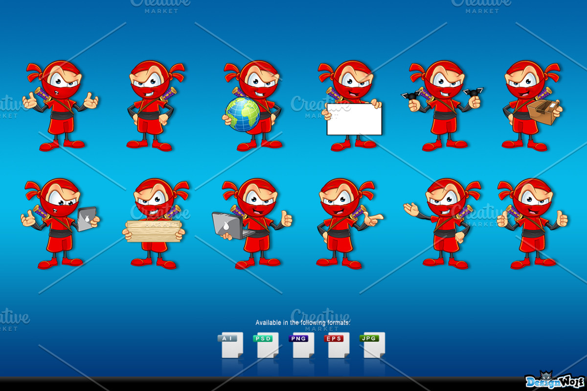 Red Sneaky Ninja Character, an Illustration by DesignWolf (Photo 2 of 2)
