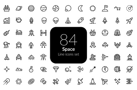 Space line icons set