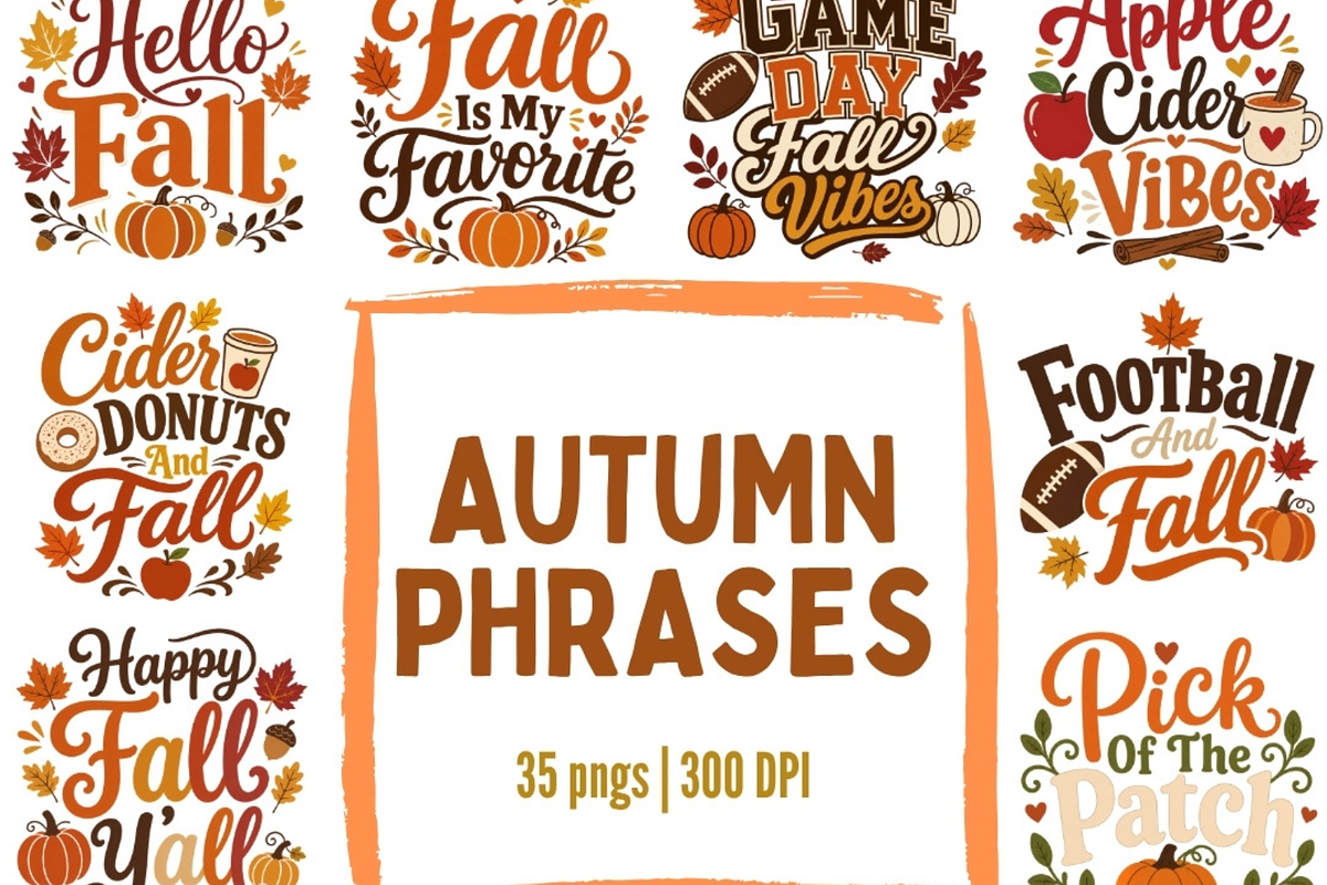 Autumn Phrases PNG Bundle, a Seasonal Illustration by Tanya Kart (Photo 1 of 11)