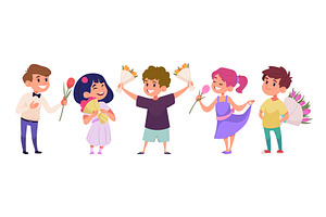 Kids with flowers. Children male and, a Person Illustration by Onyx