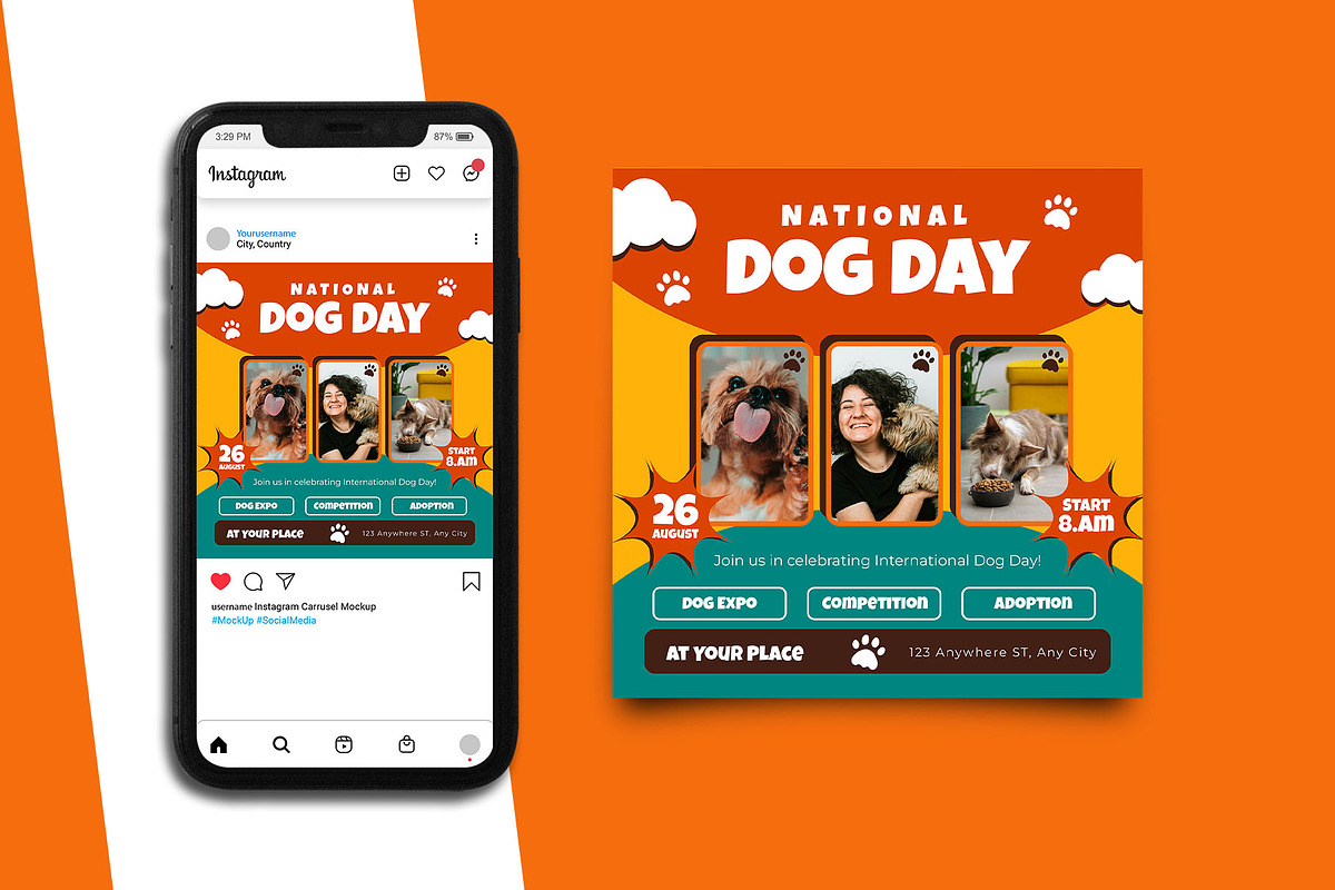 National Dog Day Instagram Post, a Social Media Template by Artnivora.Std (Photo 5 of 6)
