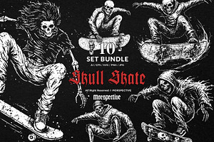 10 Bundle Dark Art Skull Skate Trick, an Illustration by Morspective