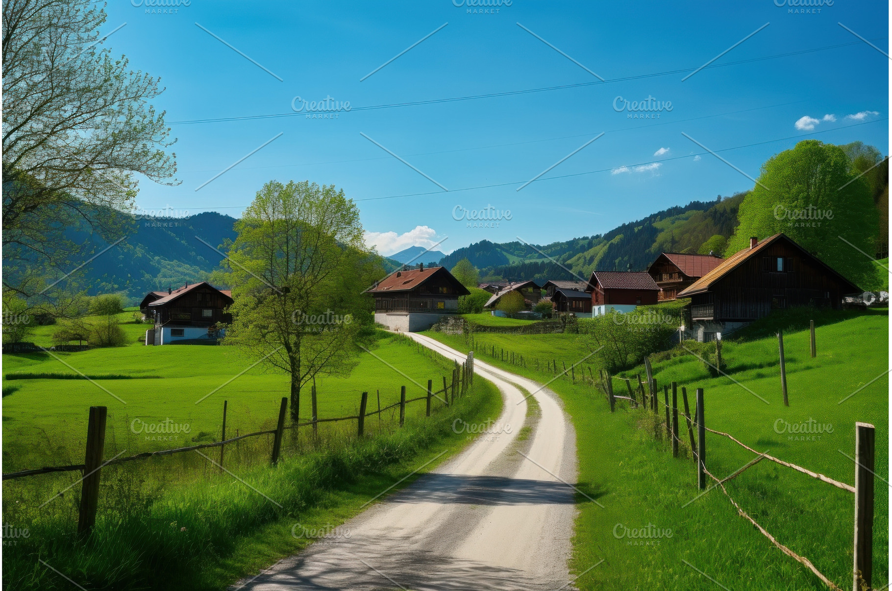 Mountain village blue sky. Generate, a Nature Photo by Ylivdesign