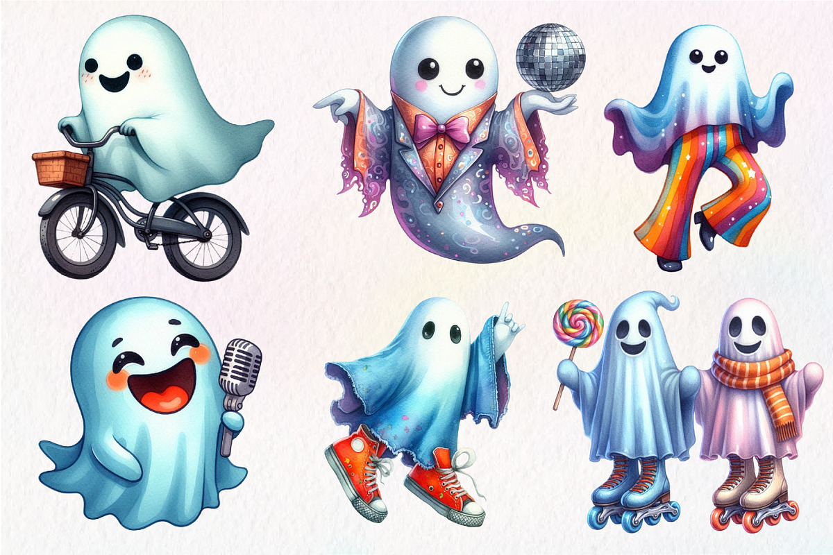 Funny Retro Halloween Ghost Clipart, an Illustration by Dream Creation (Photo 4 of 7)