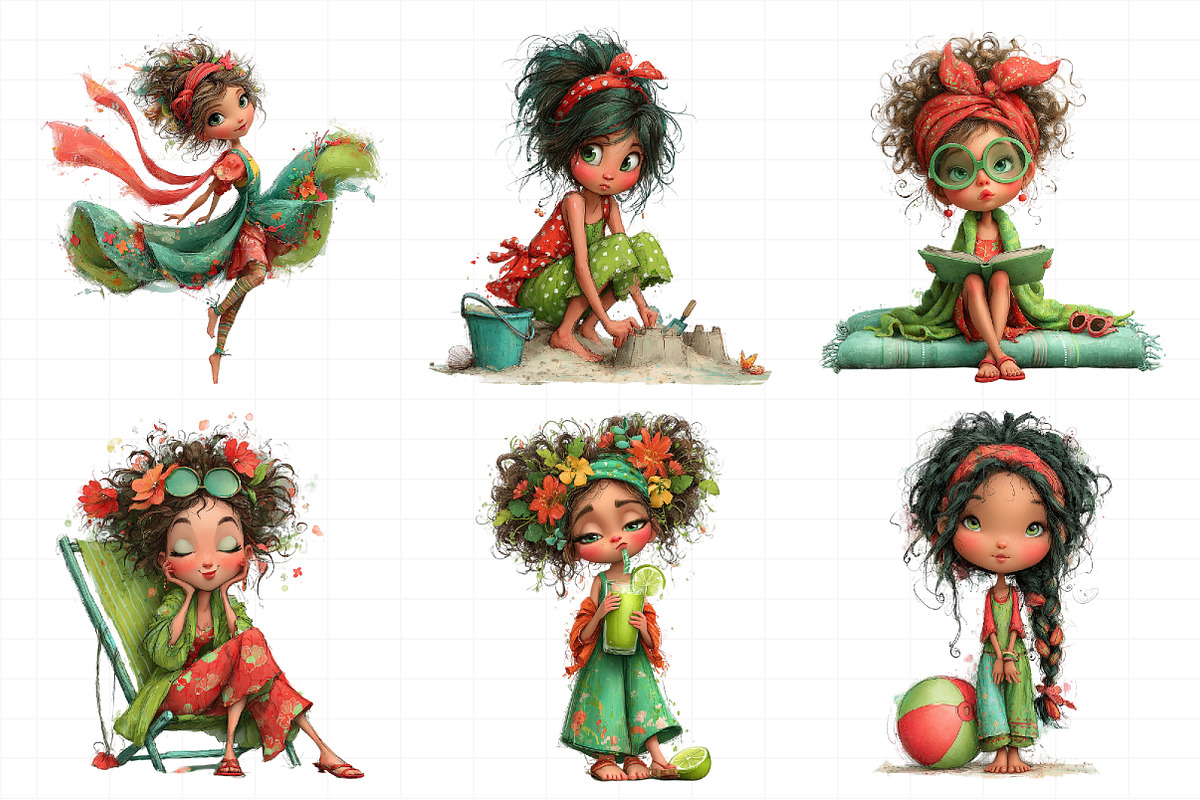 Whimsical Summer Beach Girl Clipart, an Illustration by Daily.Designs (Photo 3 of 7)