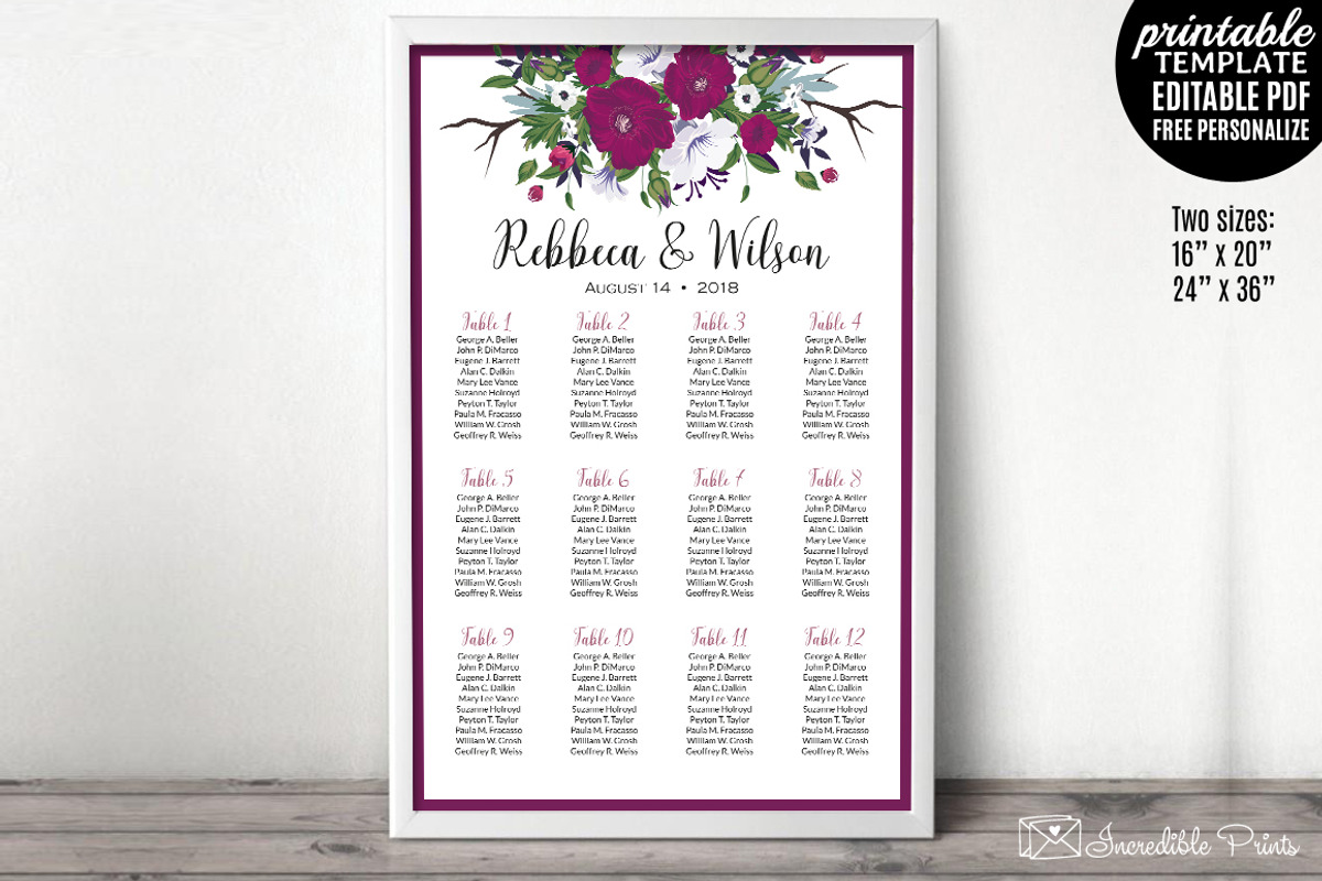 Floral Wedding Seating Chart, a Stationery Template by Blush Roses Print