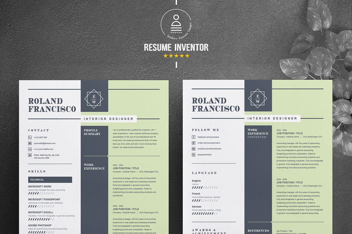 Two Page Resume / CV Template, a Resume Template by ResumeInventor