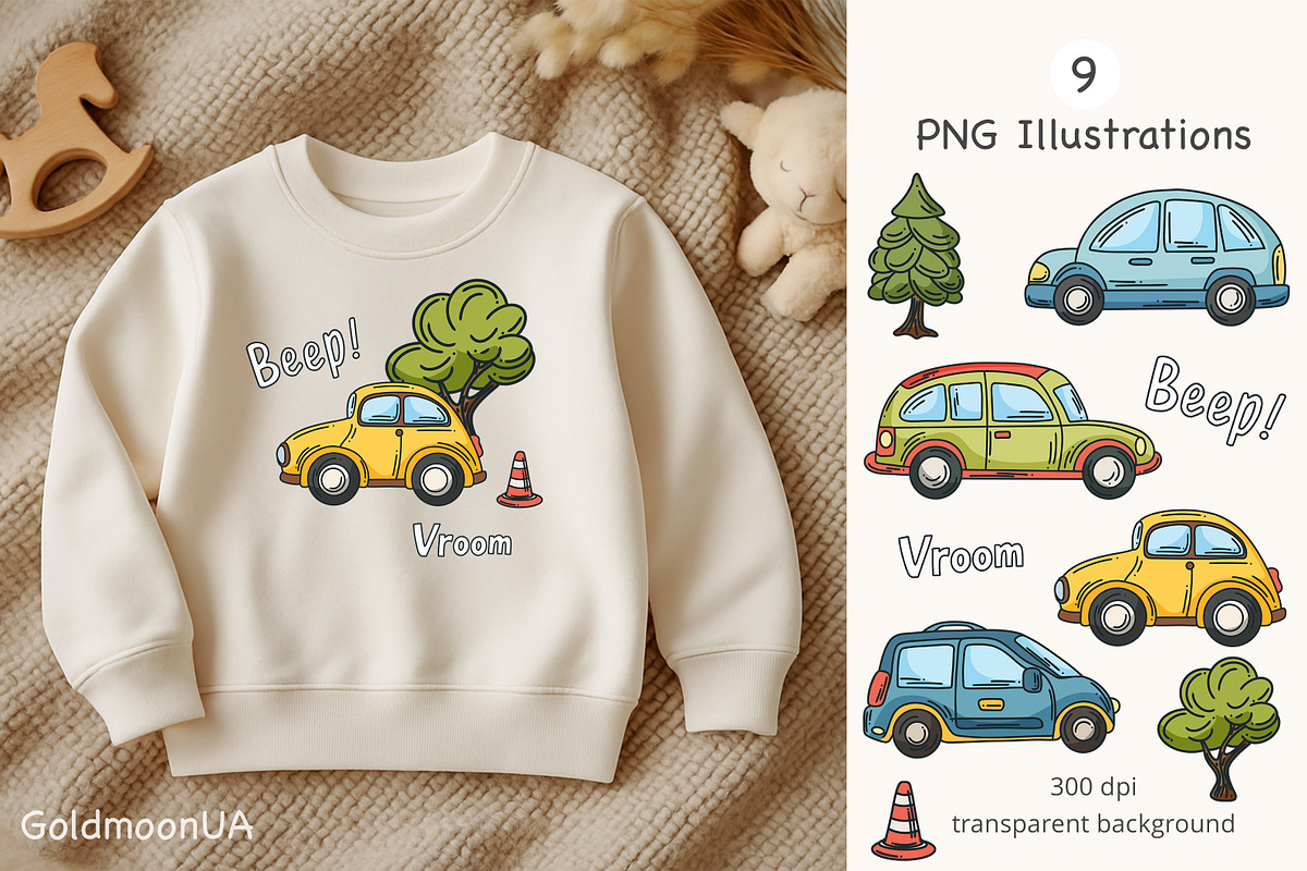 Car Vibes Patterns & Clipart, a Transportation Illustration by GoldmoonUA (Photo 3 of 5)