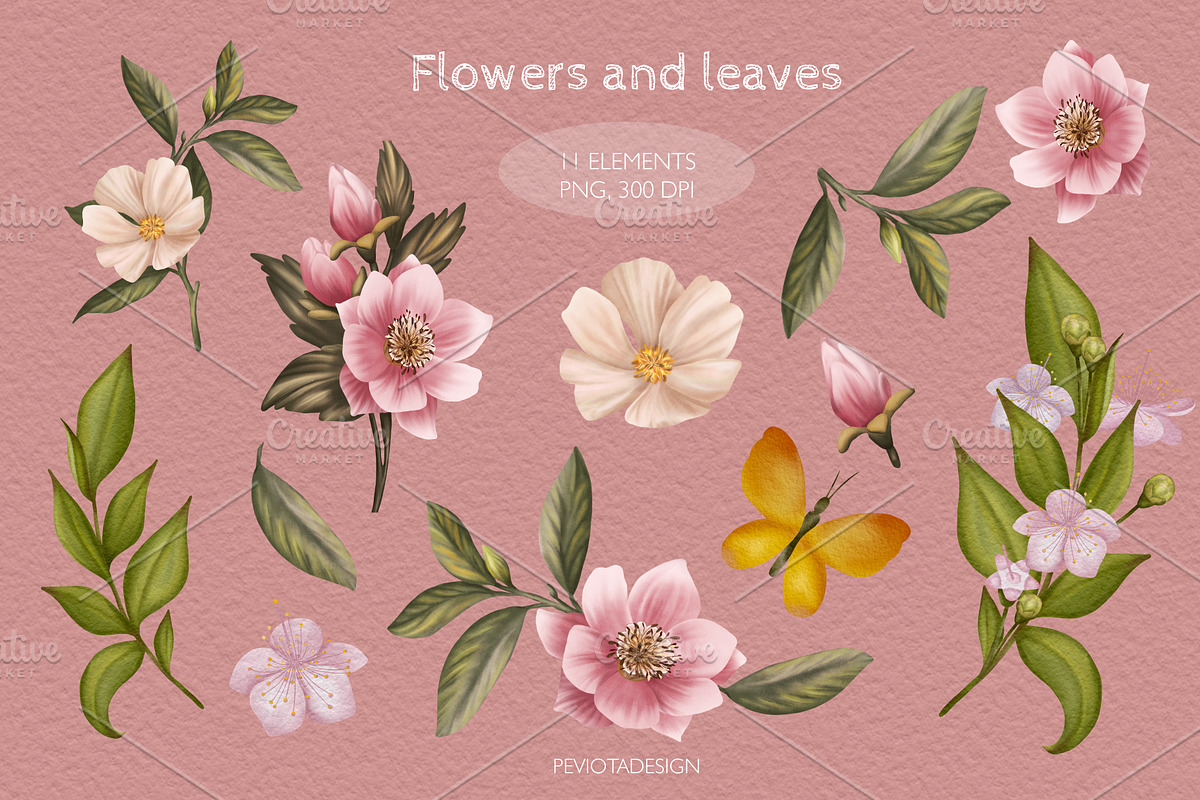 Summer flowers and leaves collection, a Pattern Graphic by Peviotadesign (Photo 4 of 8)