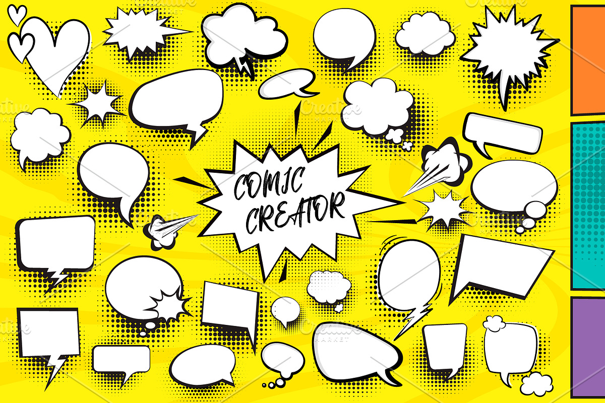 Speech bubbles comic creator set, an Illustration by Den Marty Studio