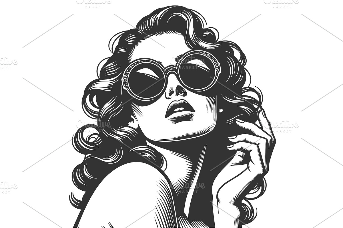 Glamour Woman Round Sunglasses, an Object Illustration by AlexArt