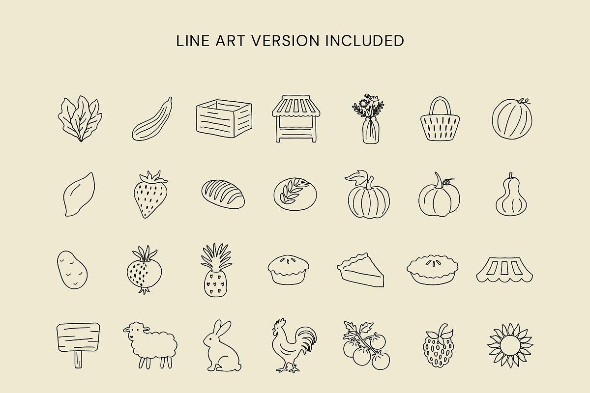 FARMERS MARKET, HAND DRAWN SET, a Food Illustration by NatalieArtShop (Photo 10 of 14)