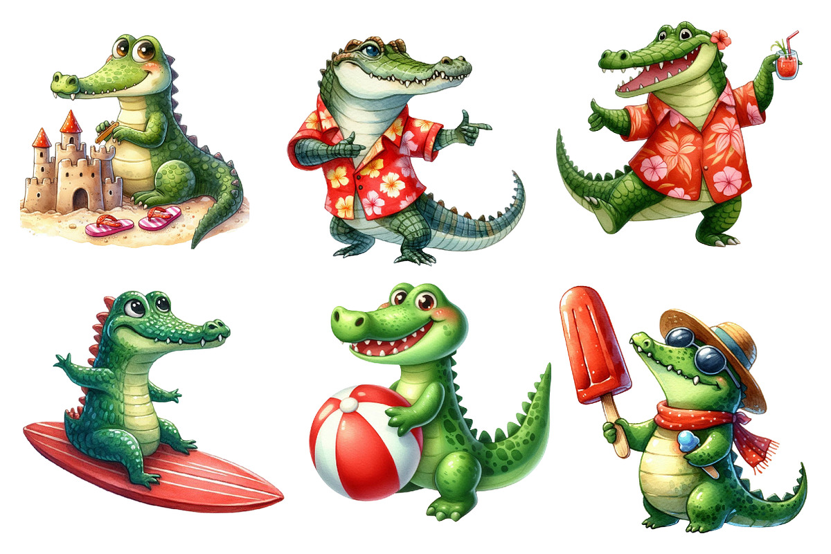 Summer Crocodile Character Clipart, an Illustration by Designworld (Photo 3 of 6)