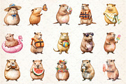 Summer Capybara Watercolor Clipart, an Illustration by Rose Art (Thumbnail 2 of 4)