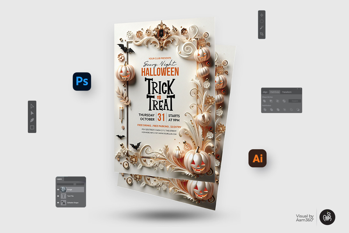 Halloween Trick or Treat  Bundle, a Flyer Template by Aam360 (Photo 2 of 9)