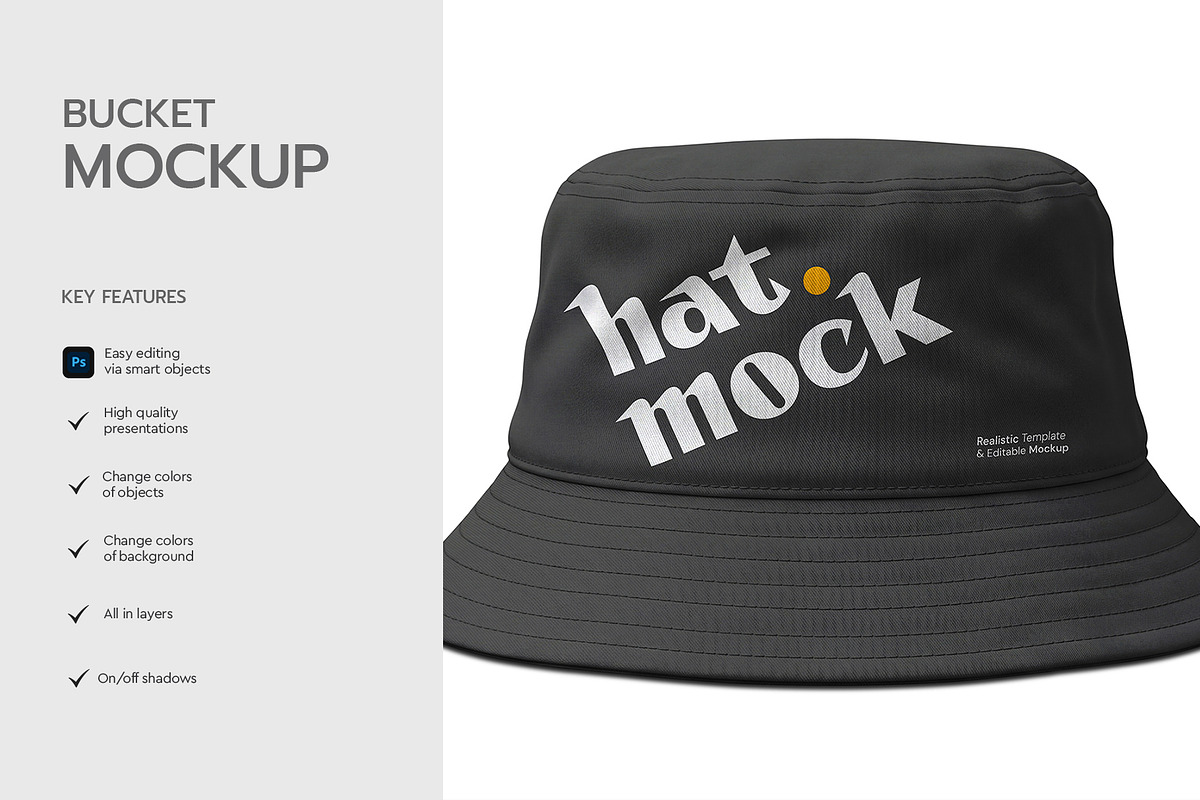 Black Bucket Hat Mockup Template, a Hat Mockup by graphypix (Photo 2 of 4)