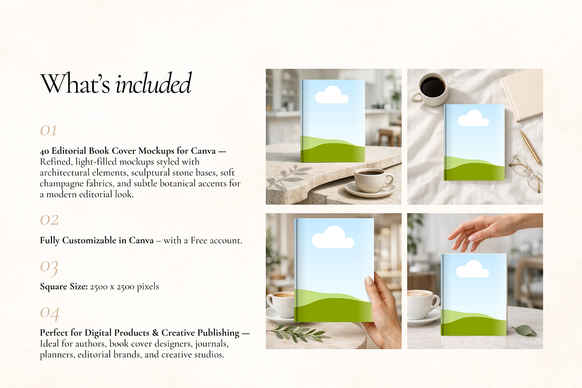 40 Book Cover Mockups for Canva, a Books & Magazine Mockup by Matisse Studio (Photo 3 of 9)