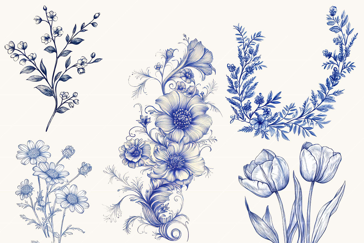 Vintage Line Art Floral Clipart, an Object Illustration by SparkyDesignsUS (Photo 6 of 9)