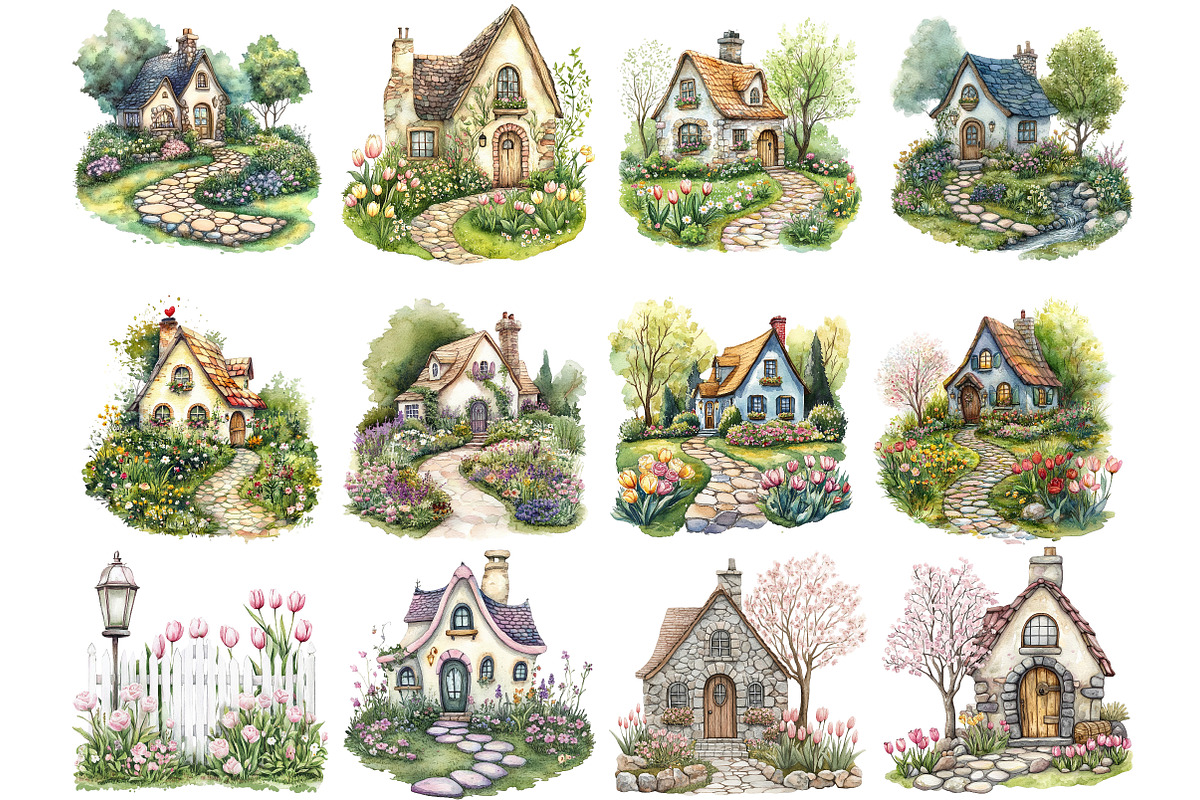 Spring Cottages House Clipart, an Illustration by DreamArtGraphic (Photo 4 of 4)