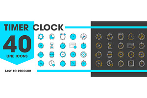 Timer clock line icons, an Object Illustration by Vector Tradition