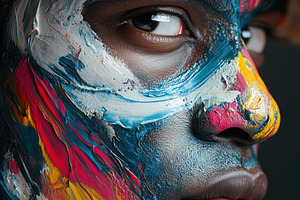 A close-up portrait of a person with a painted face, showcasing vibrant colors, a Person Photo by Textures & Backgrounds