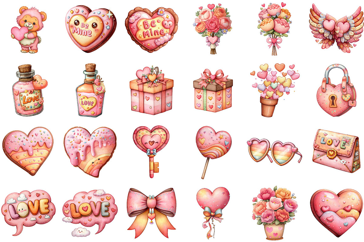 Watercolor Valentines Day Clipart, an Illustration by Sublimation Artist (Photo 2 of 6)