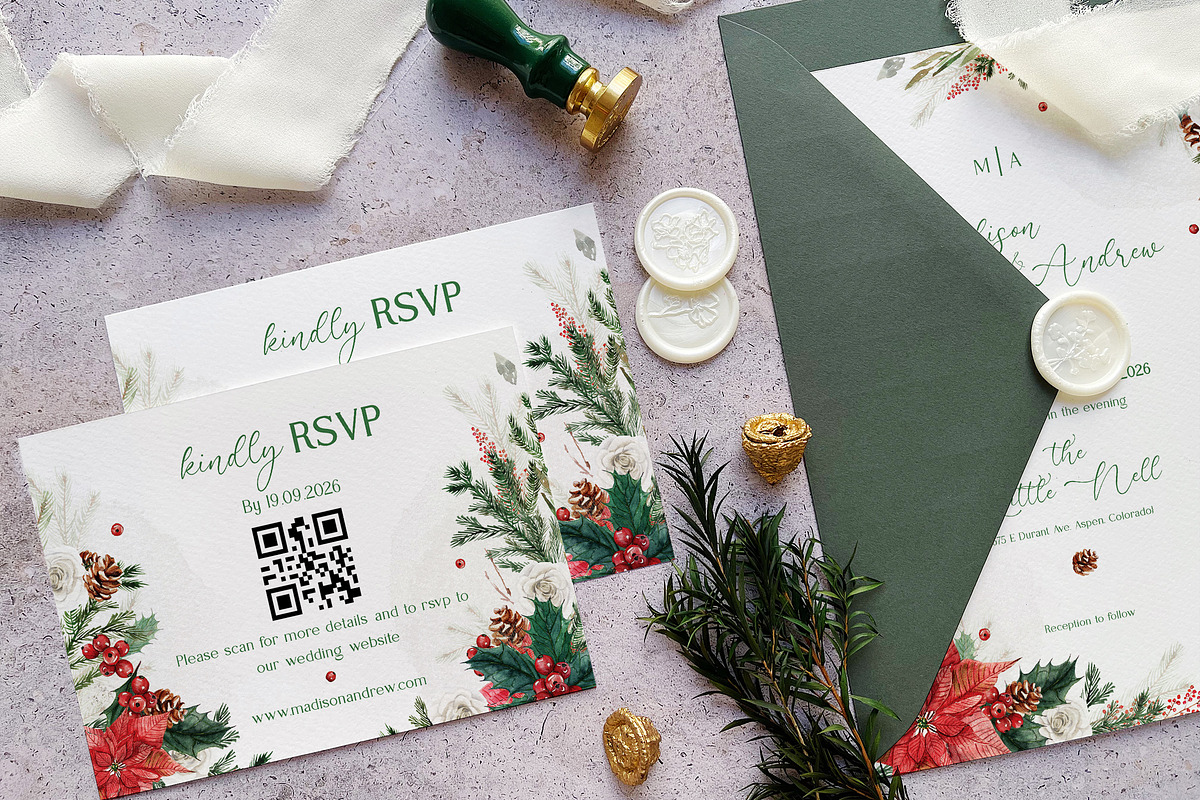 Christmas Wedding Suite, an Invitation Template by BlueRobinDesignShop (Photo 3 of 5)