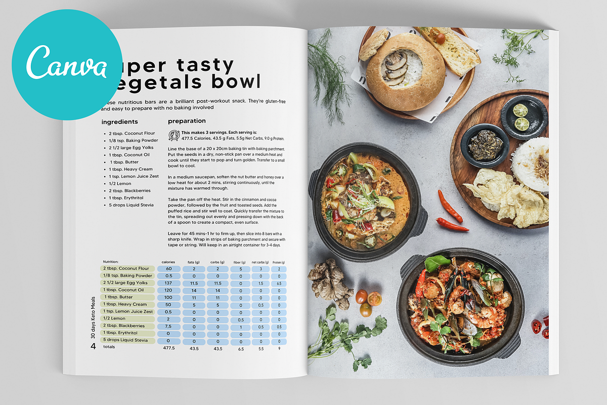 Canva Keto Recipes Cookbook Template, a Magazine Template by DeLaGranSiete (Photo 4 of 11)