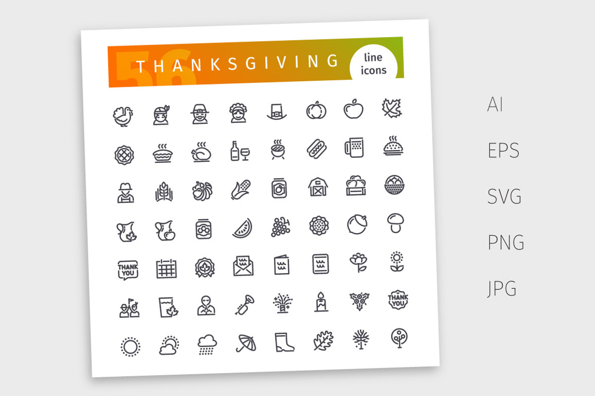 Thanksgiving Line Icons Set, an Outline Icon by Voysla's Shop (Photo 4 of 4)