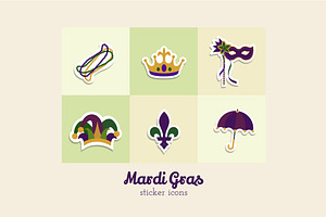 Mardi Gras Flat Sticker Icons