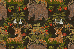 Woodland Bear and Deer Botanical