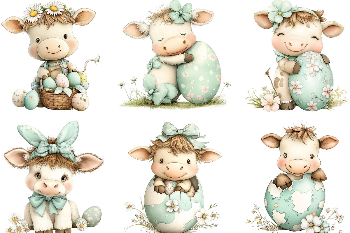 Whimsical Easter Cute Cow Clipart, an Illustration by Designking (Photo 5 of 5)