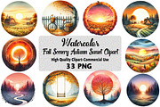 Watercolor Fall Scenery Autumn Sunse, an Illustration by Daily.Designs (Thumbnail 1 of 5)