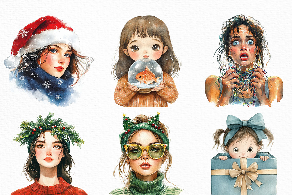 Cute Holiday Girls–Funny Christmas, an Illustration by Craft Nest (Photo 4 of 6)