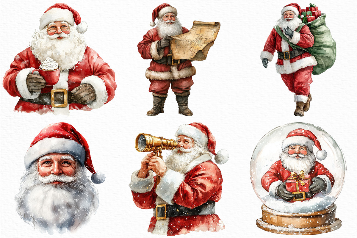 Watercolor Santa Claus Clipart, an Illustration by Craft Nest (Photo 2 of 6)