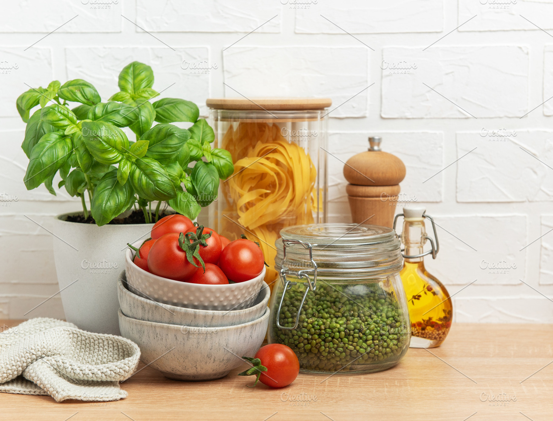 Fresh ingredients creating delicious italian cuisine on kitchen, a Food & Drink Photo by Olena Rudo