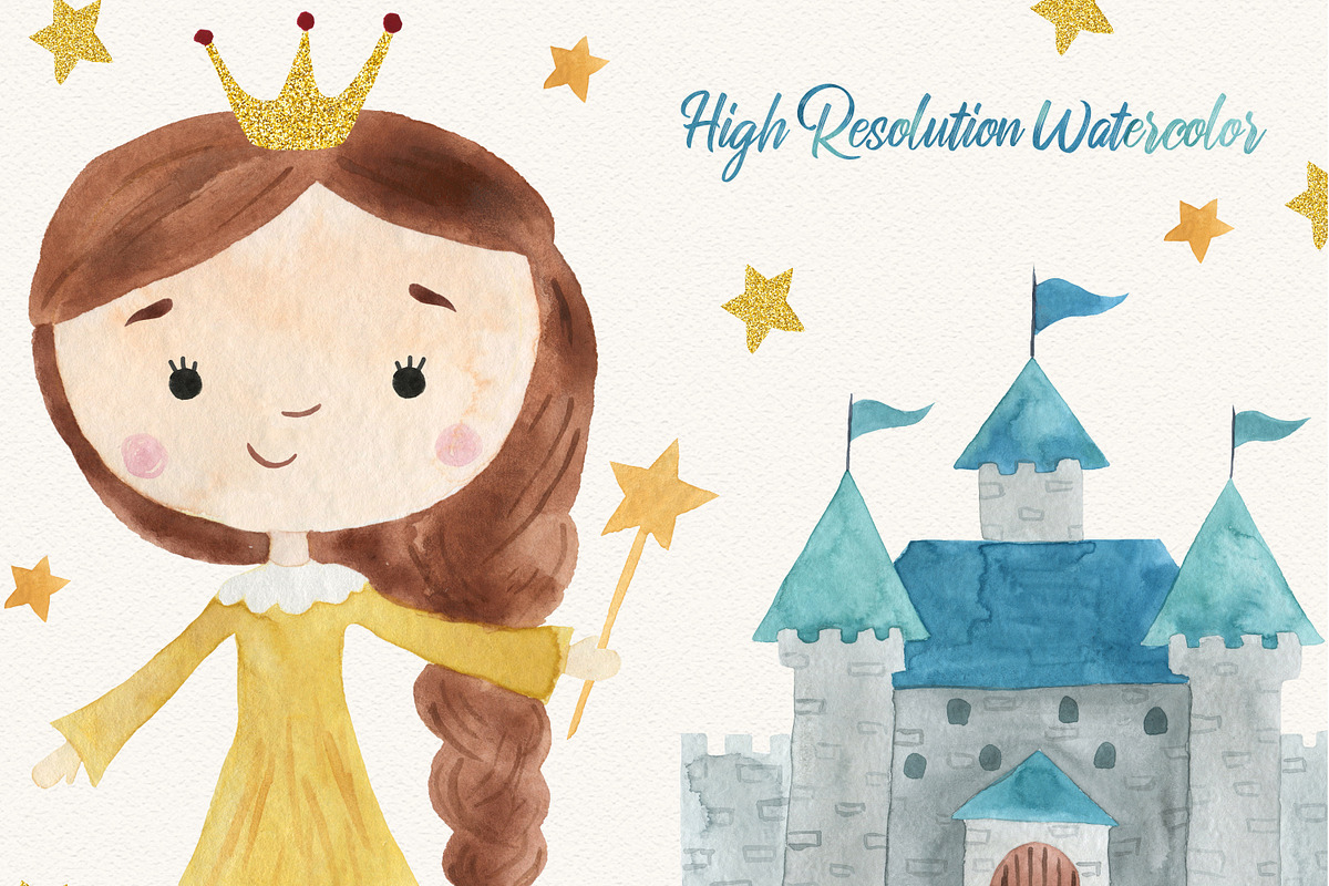 Princess & Knight Watercolor Clipart, a Decorative Illustration by LeMagiqueBoutique (Photo 6 of 7)