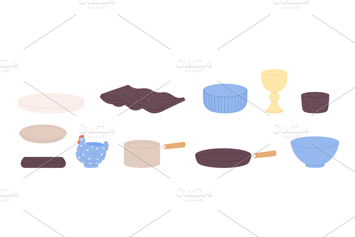 Cartoon crockery. Kitchen dishes, an Object Illustration by LadadikArt
